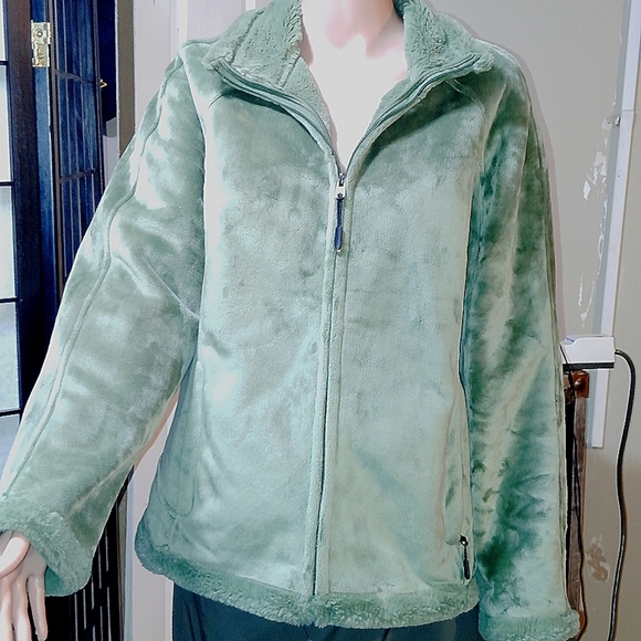 GreenTea Olive Green Velour Zip Up Jacket - Picture 3 of 9